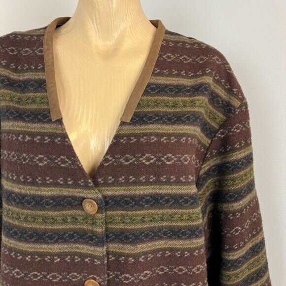 Vintage Marie Claire Women's Large Wool Blend Cardigan Sweater Shacket Fair Isle - Picture 7 of 14